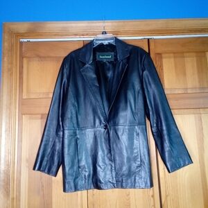 Harve Benard 100% Leather Vintage Black Blazer Jacket Women's XL Reg Fully Lined